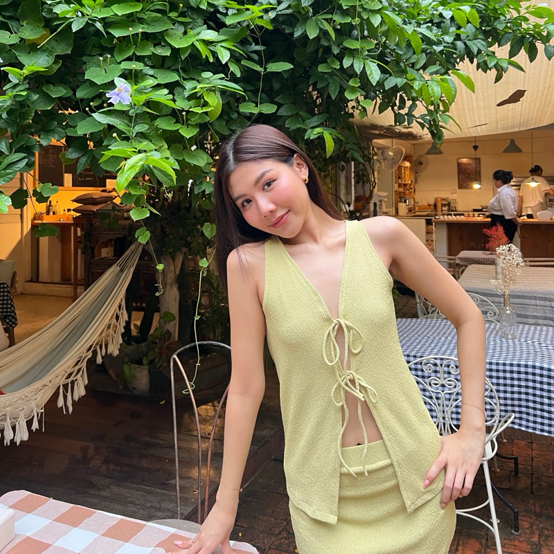 Kacha16brand - Milabelle Set ชุดเซ็ทกระโปรงเสื้อผูกโบว์หน้าอก