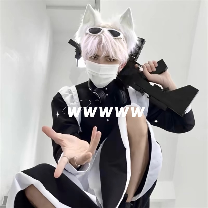 🔥Fast shipping🔥Cos ​​​​ชุดเมดชาย และชุดเมดสุดเซ็กซี่ กระโปรง ตกแต่งด้วยลูกไม้สีขาวที่ชายเสื้อ ชุดโลลิต้าสองมิติ