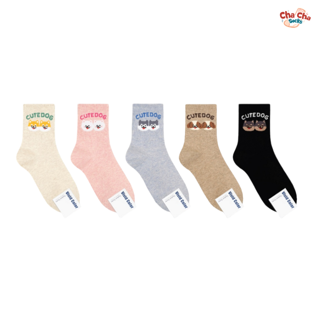[พิมพ์โค้ด CHAC11 ซื้อ 300.- ลด 60.-] Chacha socks - ถุงเท้าข้อยาว Cutie Dog ถุงเท้านำเข้าจากเกาหลี ถุงเท้าเกาหลี