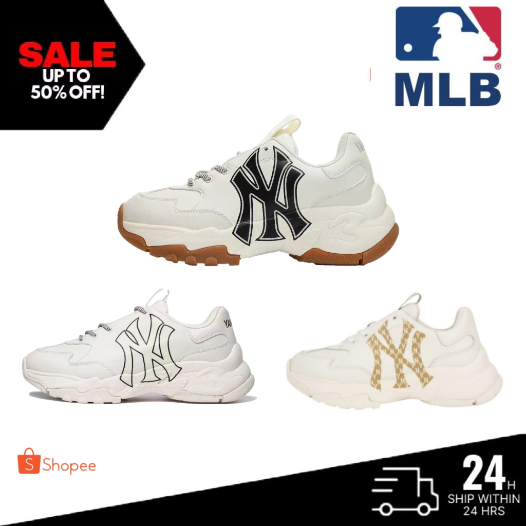 ของแท้ 100% MLB Big Ball Chunky White/Yellow/Black MLB รองเท้าผ้าใบ จัดส่งที่รวดเร็ว