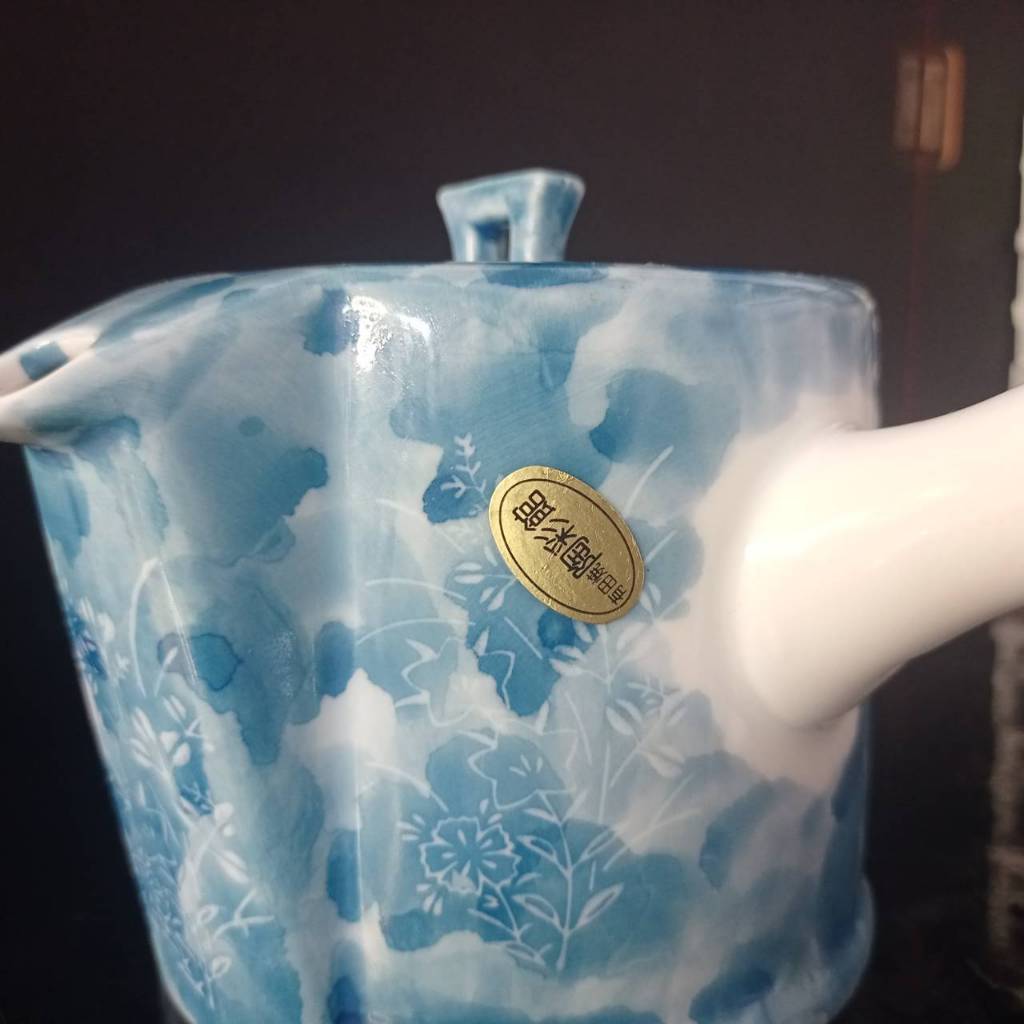 Kyusu teapot Teapot, Dashi pot, Arita ware ลายดอกไม้สีฟ้า ทรงสูง จุ 450 ml.