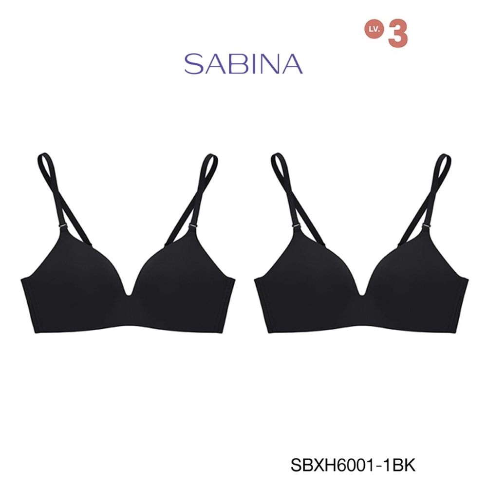 Sabina เสื้อชั้นใน (Set 2 ชิ้น) Invisible Wire (ไม่มีโครง) Seamless Fit รุ่น Soft Doomm รหัส SBXH6001-1BK สีดำ