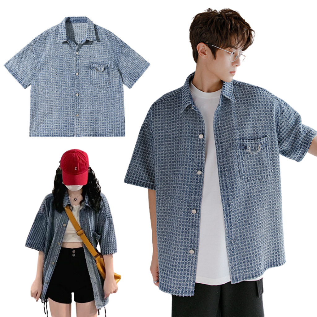 เสื้อเชิ้ตยีนส์สไตล์เกาหลีทรงโอเวอร์ไซส์ Premium Jeans Korea Oversize Shirt Style