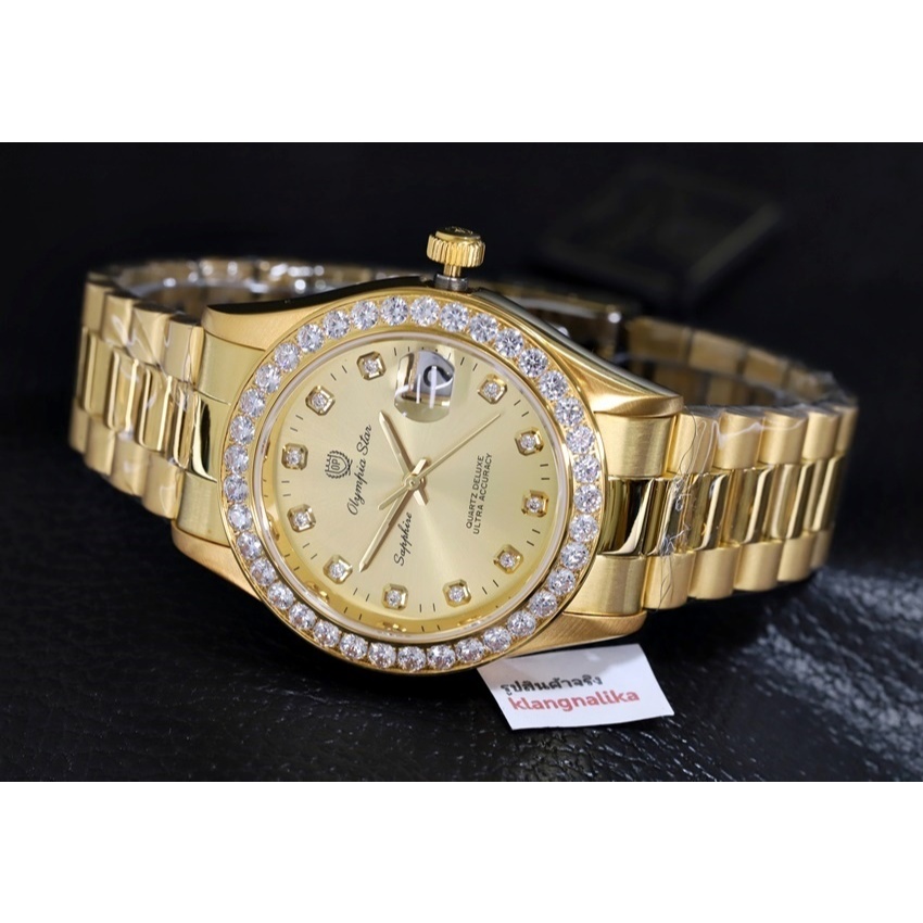 นาฬิกาผู้ชาย OP Olympia star sapphire Quartz รุ่น 893271 DK (สีทอง)