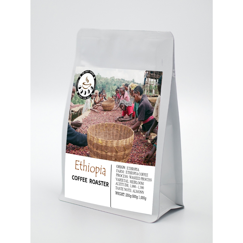 เมล็ดกาแฟคั่ว  กาเเฟอราบีก้า100% Ethiopia Sidamo  By The Best Coffee Roaster ชาวบ้านล้อมวงเก็บกาเเฟ