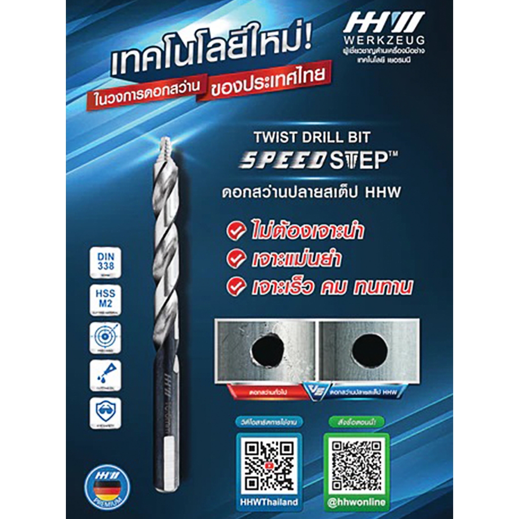 ดอกสว่านสปีดสเต็ป HHW 3-13 มิล หัวรูปทรงพิเศษเพื่อการเจาะที่แม่นยำ (Twist Drill BIT SPEED STEP DIN 338 HSS) ราคา ถูกที่สุด ดีลบีเคเค แกลเลอรีภาพที่ 2