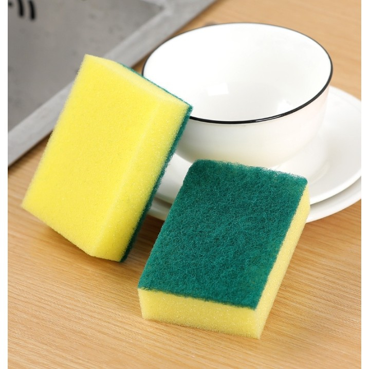ฟองน้ำล้างจาน ทำความสะอาดล้างจาน สีเขียว-เหลือง - รูปที่ 2