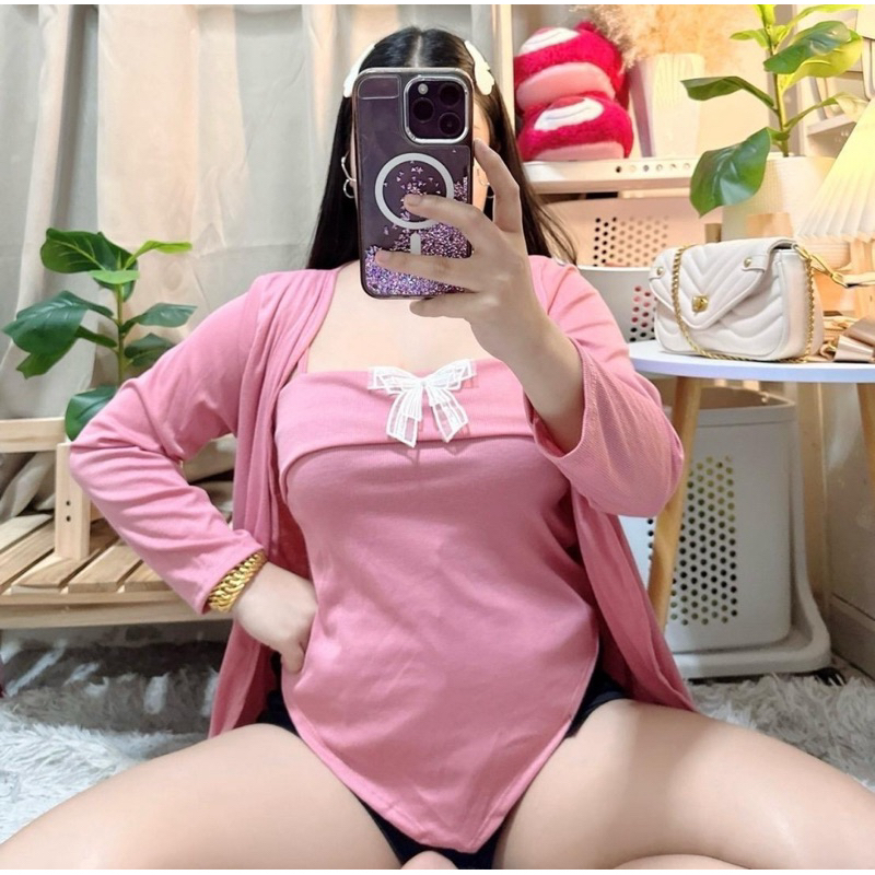 037 เสื้อสาวอวบเอววี สายเดี่ยว+เสื้อคลุม อก 34-44