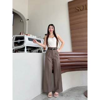 Costly Trousers กางเกงขายาวเอวสูงผู้หญิง ได้เข็มขัดด้วย แต่งจีบหน้า กางเกงขายาวพรางหุ่นเก็บพุง