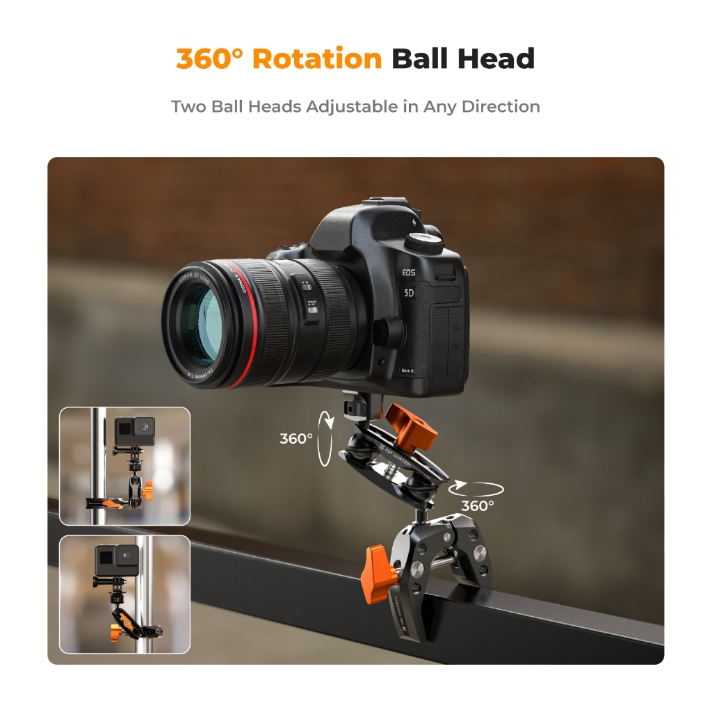 K&F CONCEPT MS13 Crab Claw Pea Clamp Set มาพร้อมกับคลิปหนีบโทรศัพท์ขนาดเล็กและอะแดปเตอร์ GoPro
