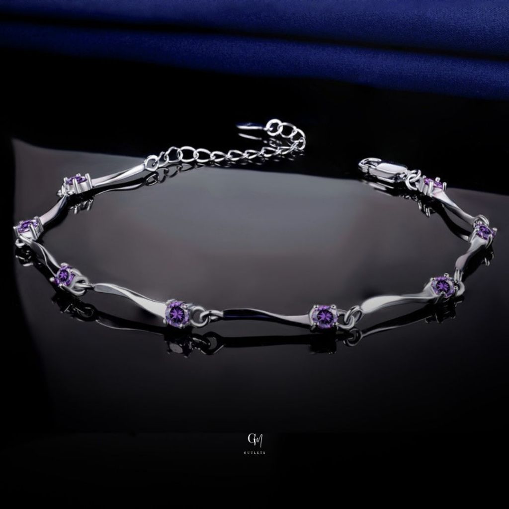 OUTLETS ล้างสต็อกจากโรงงานตรง สร้อยข้อมือ Amethyst Bamboo Valentine ของขวัญ กำไลแฟชั่น กำไลเงิน