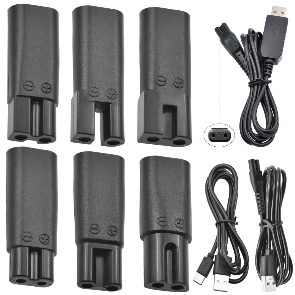 9 ชิ้น Type-C เปลี่ยนสายไฟชาร์จอะแดปเตอร์ USB เข้ากันได้กับทุกชนิดของเครื่องตัดผมไฟฟ้า เครื่องตัดแต่งหนวดเครา