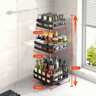ชั้นวางเครื่องปรุงในครัว ชั้นวางเครื่องปรุงรสแบบหมุนได้360 ชั้นวางของครัวอเนกประสงค์