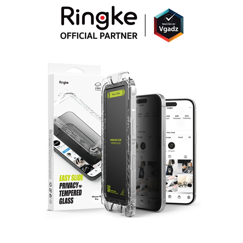 Ringke ฟิล์มสำหรับ iPhone 16 Pro / 16 Pro Max รุ่น Easy Slide Privacy Tempered Glass (ฟิล์ม2แผ่น)