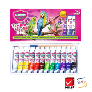 (USP)💢แท้แถมพู่กัน💢(ยกโหล12ชุด) แท้💯 Master Art สีน้ำ 12สี เทมพาร่า ขนาด 3มล. และ 5มล. แถมพู่กัน มาสเตอร์อาร์ต (12ชุด)