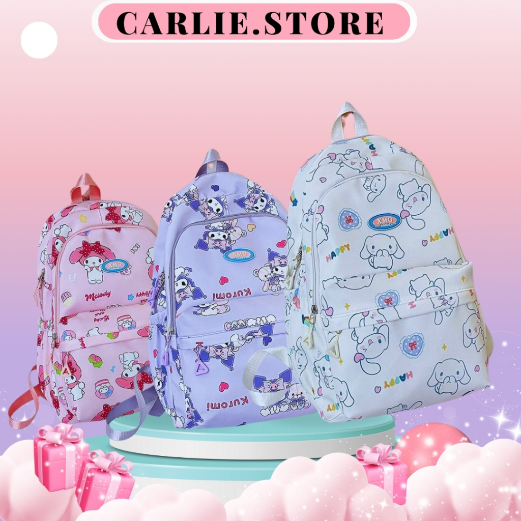 กระเป๋าสะพายหลัง กระเป๋าเด็กนักเรีนย ลาย Sanrio คุโรมิ มายเมโลดี้ คิตตี้ ชินนาม่อน โปชาโกะ 17 นิ้ว สุ่มพวงกุญแจตุ๊กตา