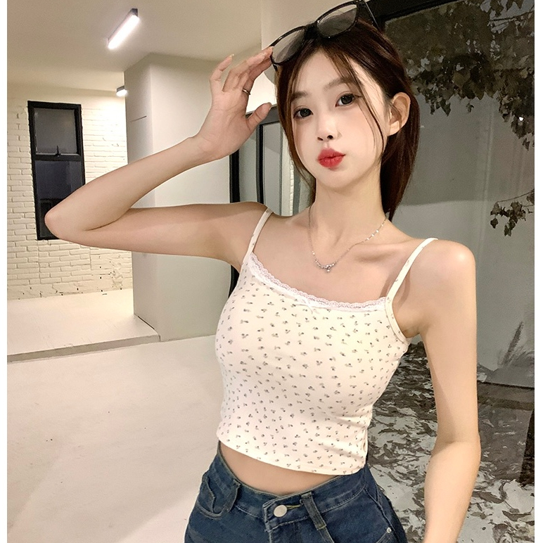 เสื้อกล้ามหญิง สายลูกไม้น่ารัก หวานมาก ผ้าระบายอากาศดี ลายดอกไม้ สไตล์เกาหลี #020264