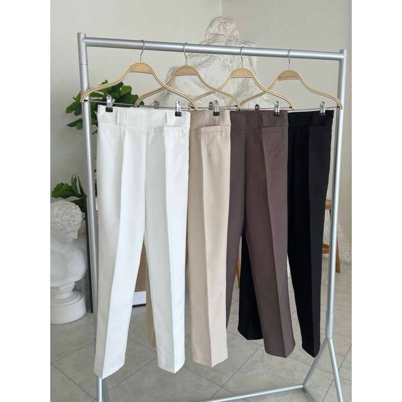 Acasey กางเกงขายาวผู้หญิง 8ส่วน กระบอกเล็ก ผ้าสลาฟ ดีเทลกระเป๋าเจาะหน้า Moolan Pants - รูปที่ 2
