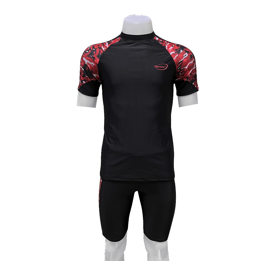 ชุดว่ายน้ำผู้ชาย ชุดว่ายน้ำเซต 2 ชิ้น เสื้อแขนสั้นกางเกงขาสามส่วน รุ่น91026