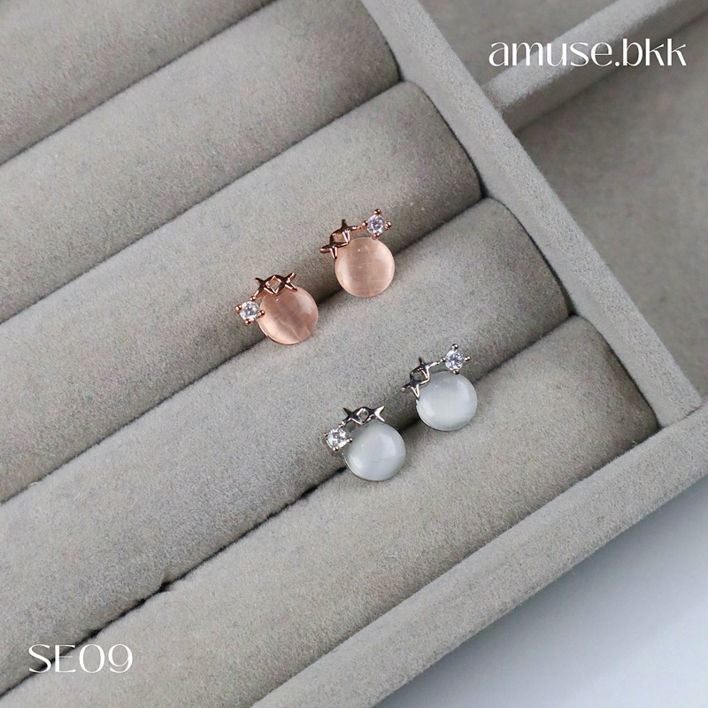 ต่างหูแฟชั่นสไตล์เกาหลี เงินแท้ 925 เคลือบทองเหลือง ไม่ลอก ไม่ดำ ไม่คัน ผิวแพ้ง่ายใส่ได้ รุ่น SE09