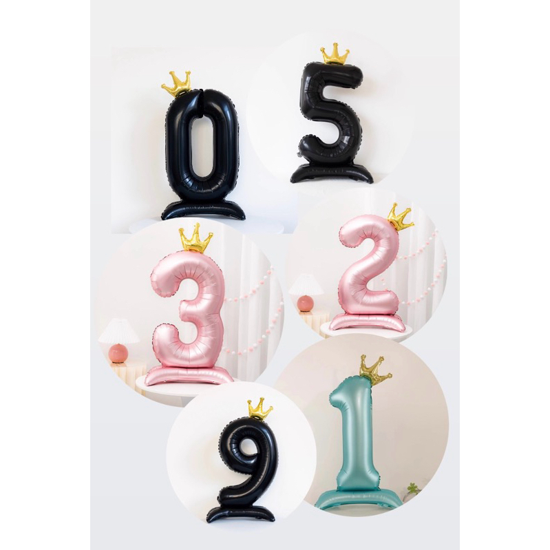 ลูกโป่งตัวเลข มงกุฎ ตั้งได้ ขนาด40นิ้ว สีฟ้า สีชมพู สีดำ ตกแต่งปาร์ตี้วันเกิด