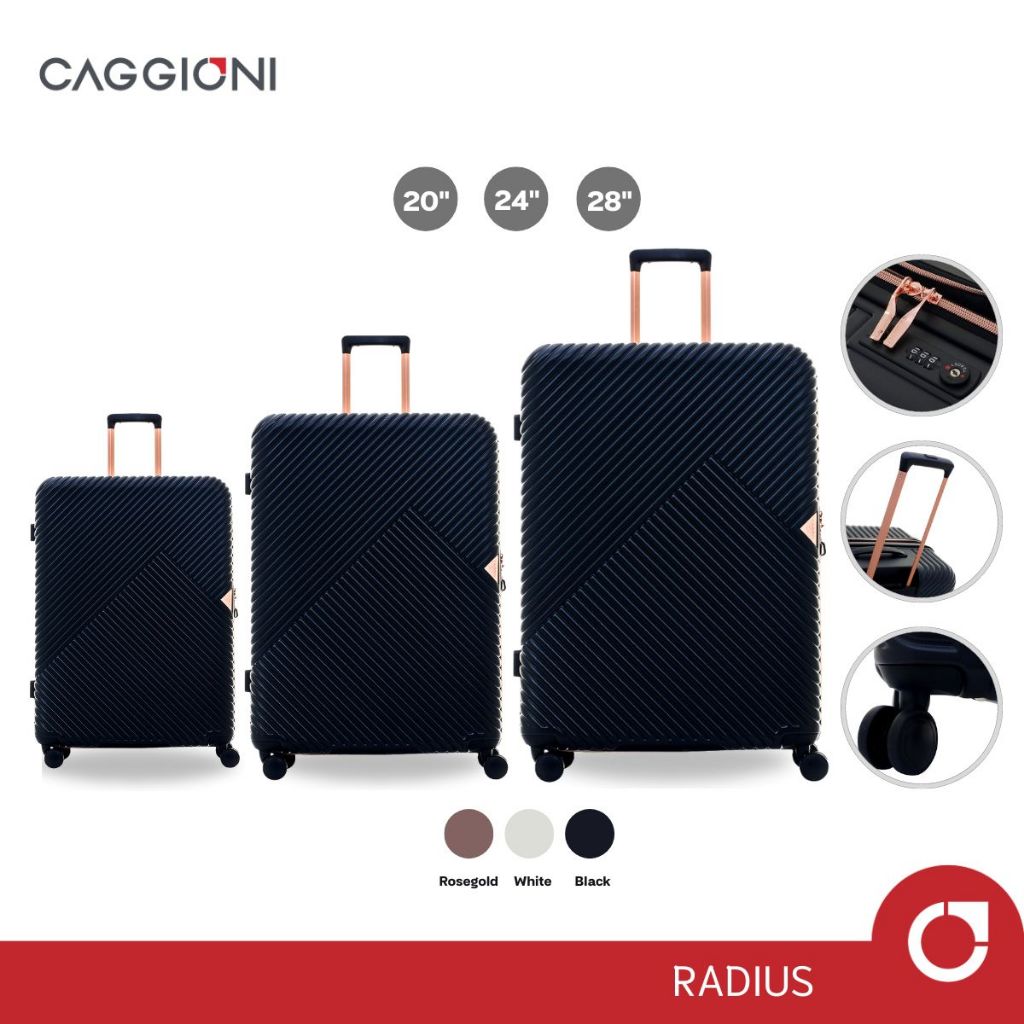 CAGGIONI กระเป๋าเดินทางล้อลาก รุ่น เรเดียนส์ (Radius : C18123) น้ำหนักเบา วัสดุPC - สีดำ