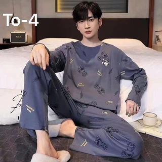 ชุดนอนผู้ชาย เสื้อเเขนยาว+ขายาว พิมลาย พร้อมส่งที่ไทย-TO