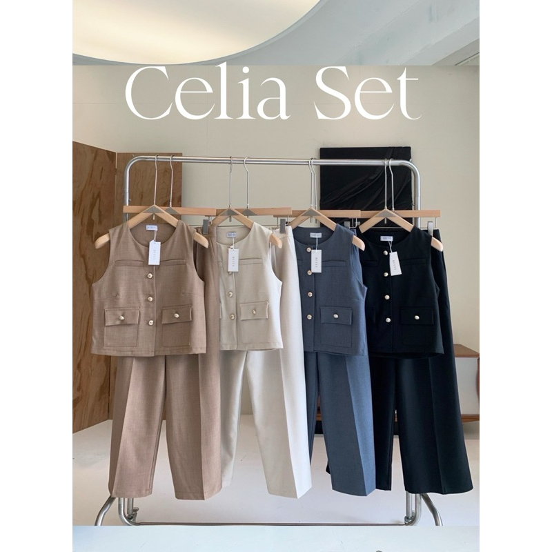 ชุดเซ็ตขายาว สวยหรู CELIA SET BY BETTY 🏝️(code video ลด 30%)(🚗มีส่งด่วน)เสื้อแขนกุดติดกระดุมหน้ามี 5 สี พร้อมกางเกง