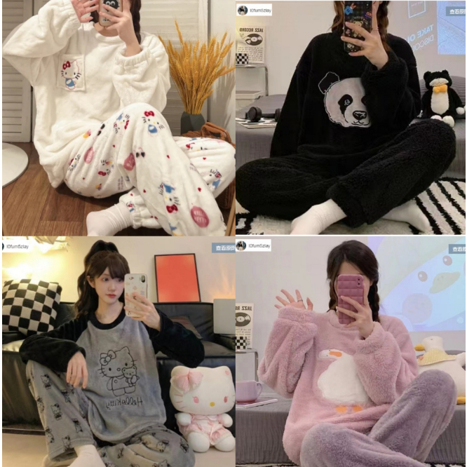(ราคาถูกที่สุด)ชุดนอนฤดูหนาว，สไตล์การ์ตูนน่ารัก，ผ้าฟลีซคอรัล，นุ่มสบาย，M-2XL