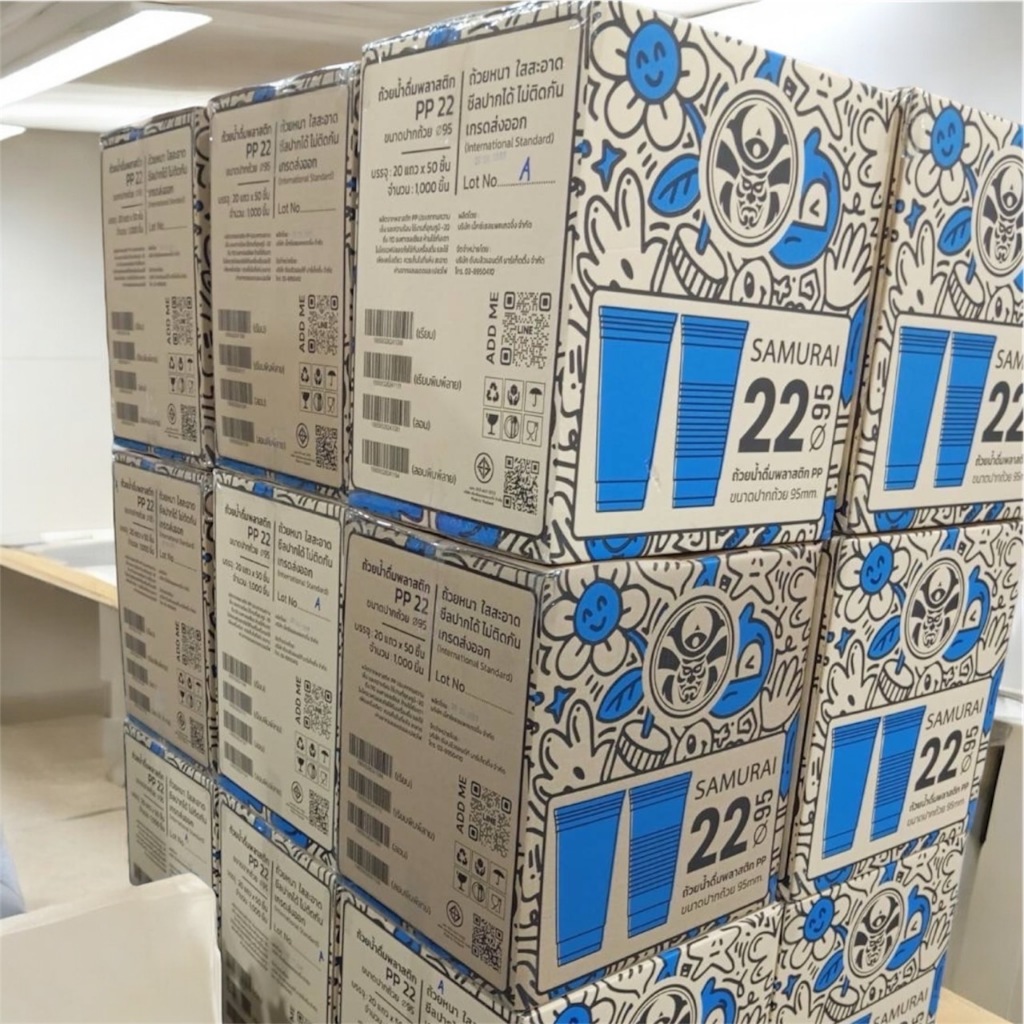 **ยกลัง** แก้ว 22oz เรียบใส PP Samurai ปาก95 (ซีลปากได้)