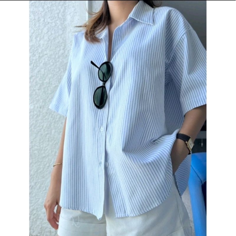 เสื้อเชิตลายทาง ทรงใส่สบาย งานเกาหลี