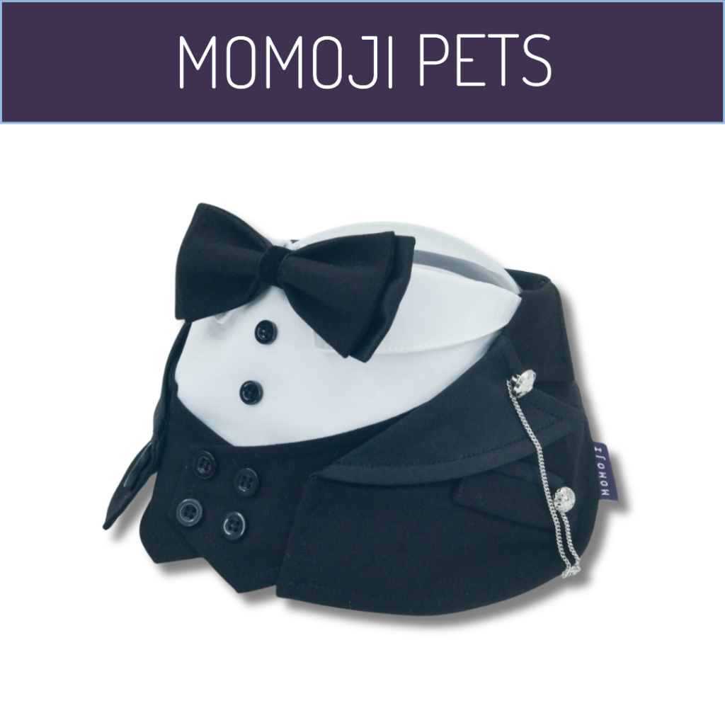 Momoji Kingsway Black Tuxedo Pet Bib ชุดสุนัข ชุดแมว ชุดสัตว์เลี้ยง ผ้าพันคอสุนัข