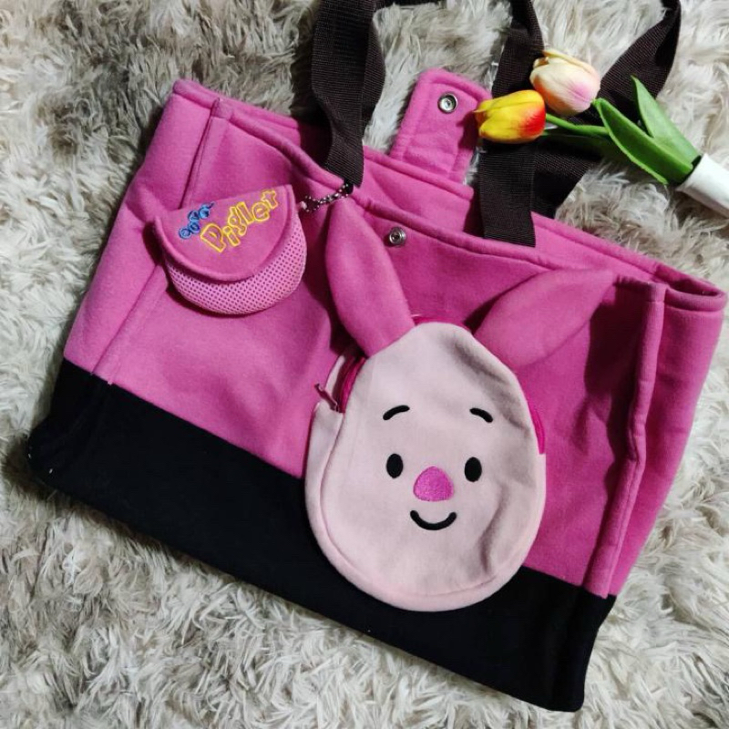 🐷 กระเป๋าผ้า พิกเรท Piglet สีชมพู ทรงสี่เหลี่ยมผืนผ้า 💖