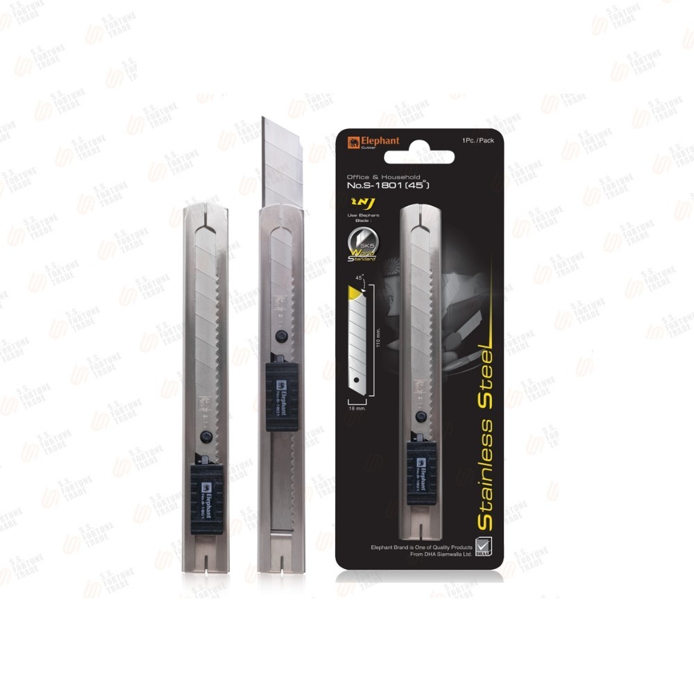 มีดคัตเตอร์ (เหล็ก) ตราช้าง รุ่น S-1801 ใบมีด 45องศา ( 1 ชิ้น)