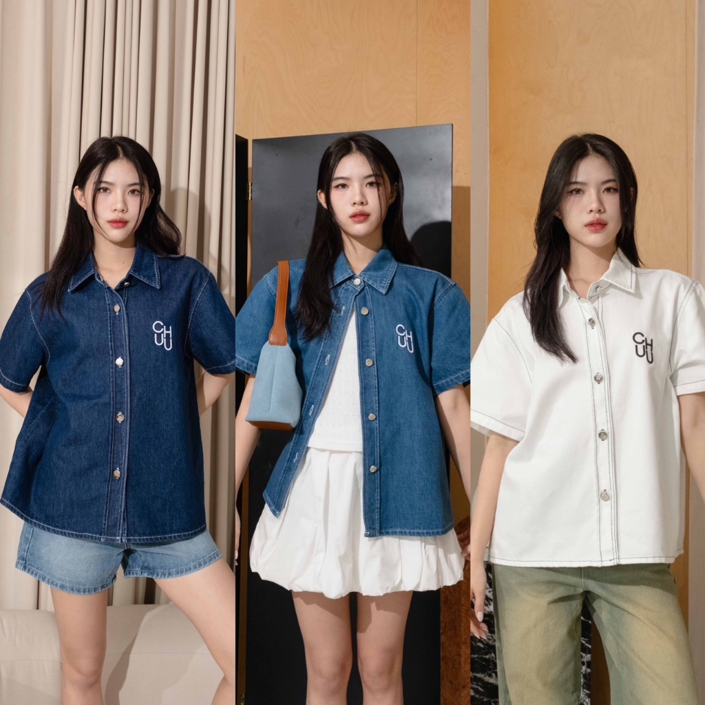 15.12ใช้โค้ด(30OFF200)ลดสูงสุด200.-chuuchop(C8343)Brooklyn denim shirt เสื้อยีนส์แขนสั้น CHUU