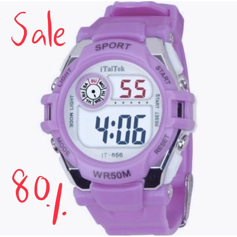 นาฬิกาดิจิตัลกันน้ำ iTaiTek watch WR50M นาฬิกาข้อมือผู้หญิง เด็ก สีม่วงใส