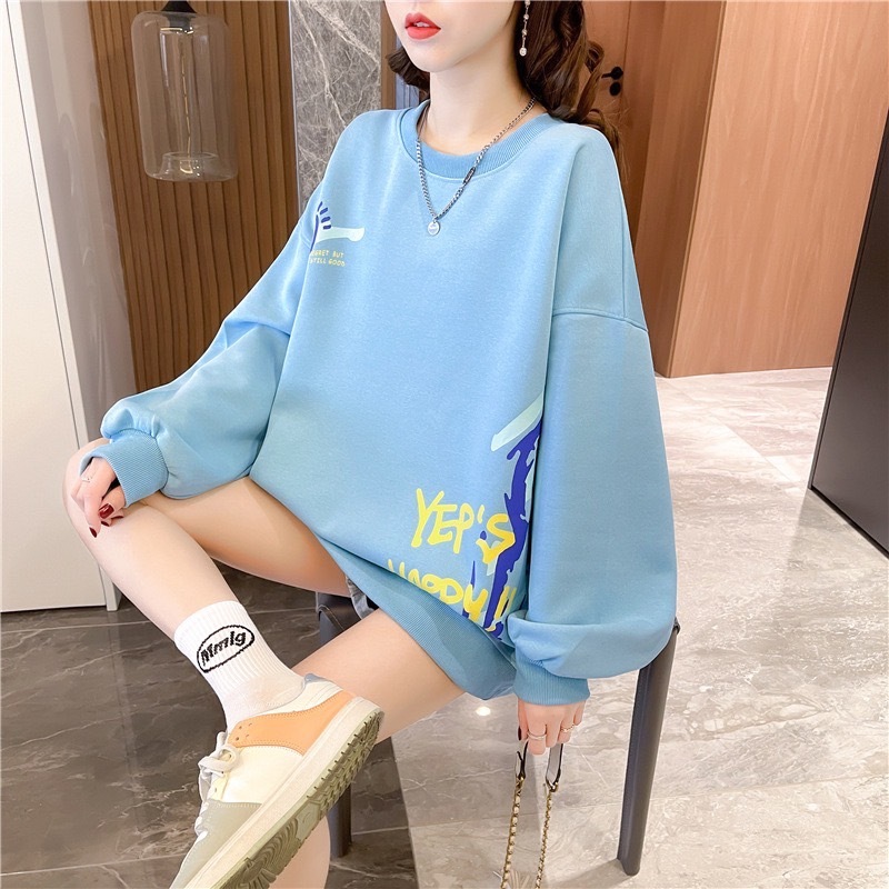 เสื้อแขนยาวสเวตเตอร์ Oversize (อก 48 นิ้ว) สกีลลายหมีด้านข้างน่ารักๆ ผ้าคอตตอล B73