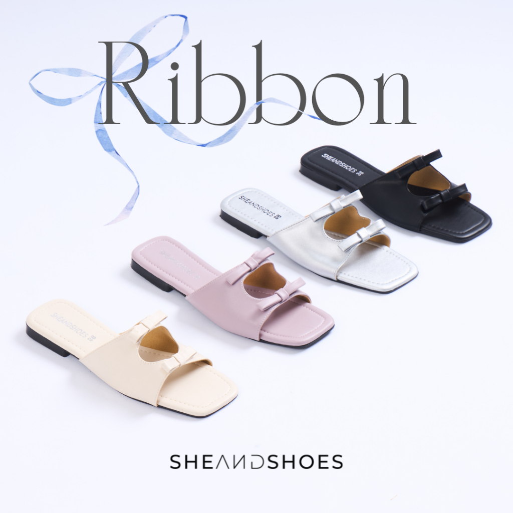 【 ลดล้างสต๊อก 】Ribbon รองเท้าแตะหน้าโบว์ [Sz.36-42] ใส่สบาย น่ารัก หนังนิ่ม