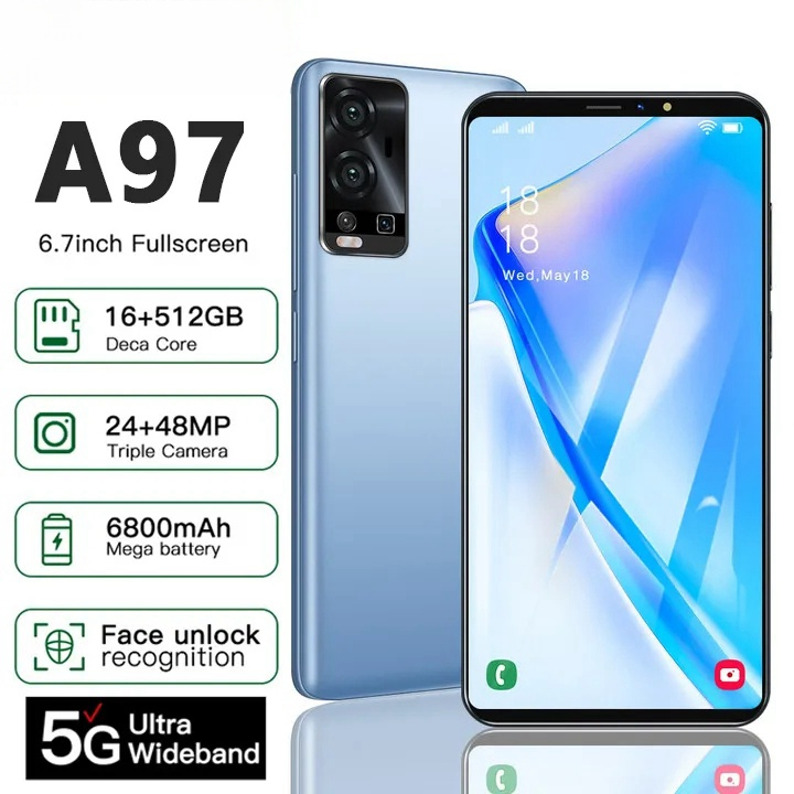 A97 Smartphones 4G/5G 6.7inch แรม16GB รอม512GB แบตฯอึด 6800 mAh โทรศัพ Android 11.0 โทรศัพท์เล่นเกม