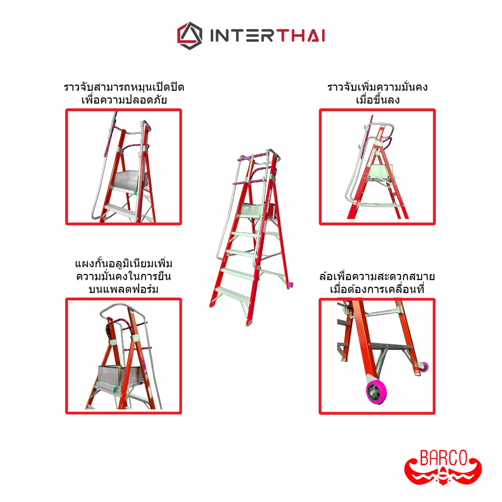 BARCO บันไดแพลตฟอร์มไฟเบอร์กลาสติดล้อ 7 ขั้น 2.00 ม. - รูปที่ 2