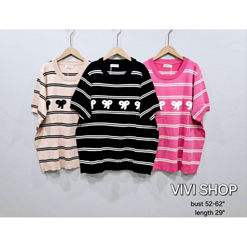 เสื้อไหมพรมลายริ้วโบว์ Vivi
