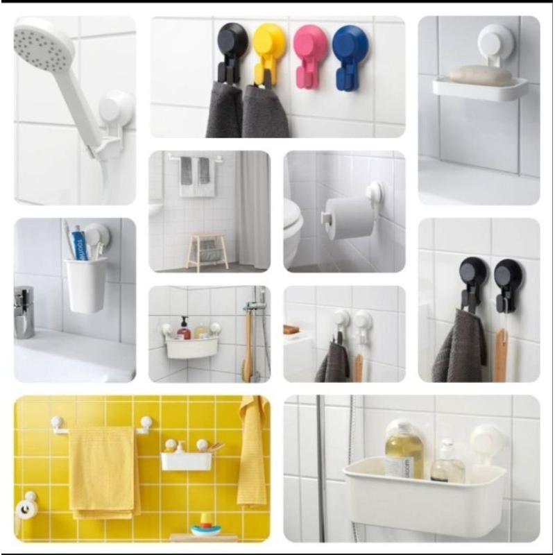 IKEAshopping IKEA TISKEN ตะขอ ราวผ้า ที่วางแชมพู ที่ใส่ทิชชู่ ฝักบัว