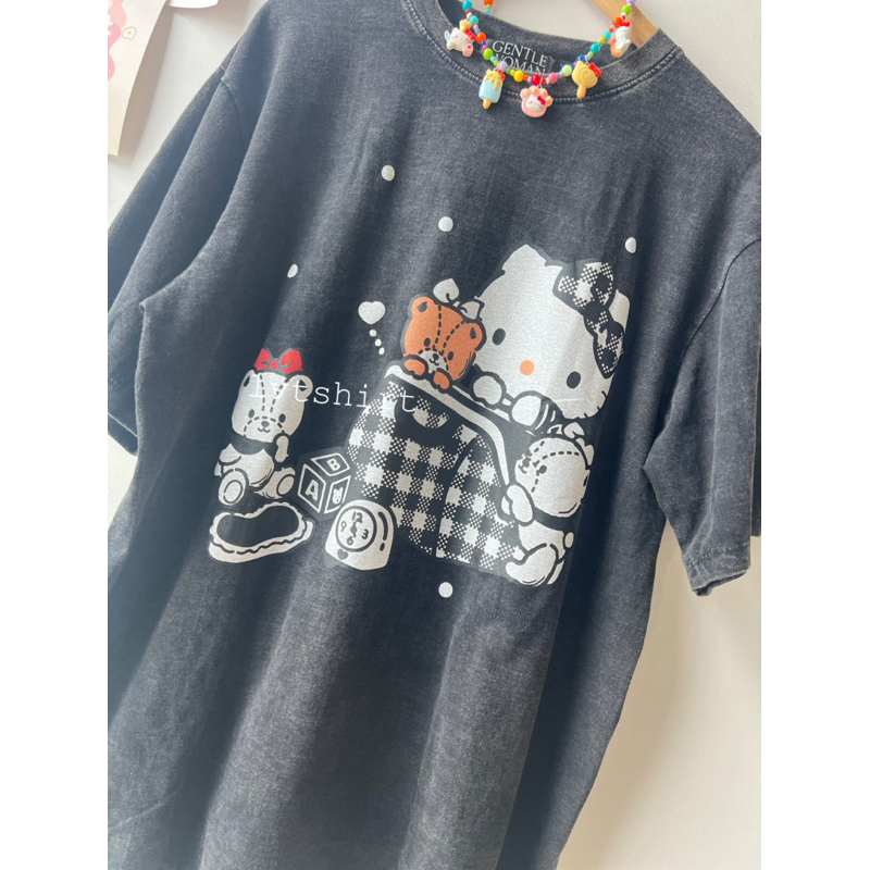 เสื้อยืดฟอกลายน้องแมวโบว์