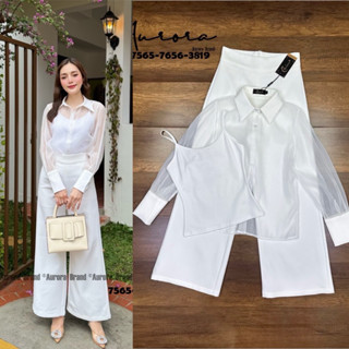 code: 7565 ชุดเข้าเซทสีขาว ชุดทำบุญสีขาว งานป้าย Aurora