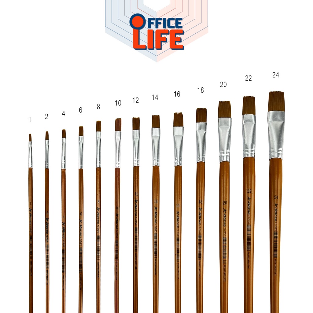 HORSE ตราม้า พู่กันสีอะคริลิค ชนิดหัวแบน รุ่น H-806 เบอร์ 1 - 24 ( จำนวน 1 อัน )