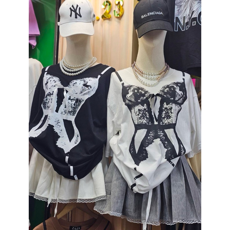 SIS.ON | พร้อมส่ง Oversize เสื้อยืดโอเวอร์ไซส์ No.23 บราลูกไม้