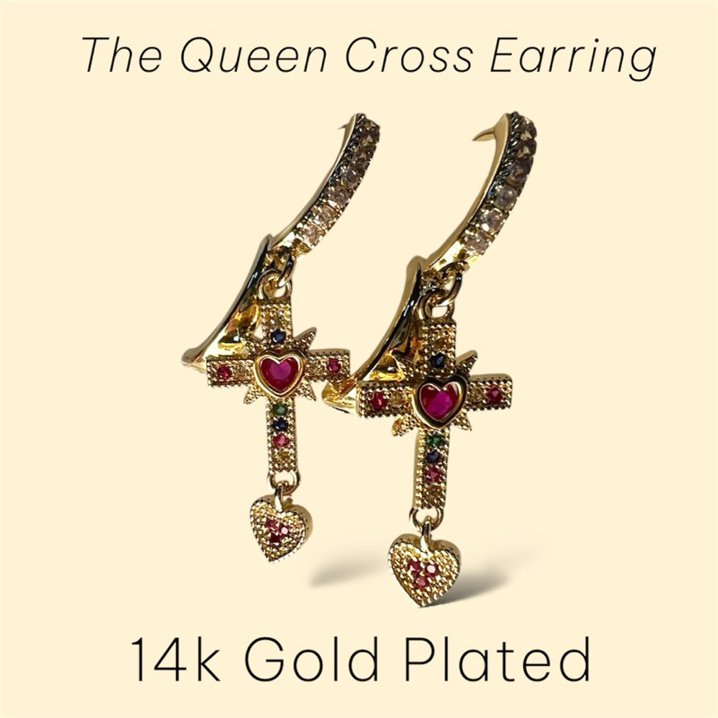 พร้อมส่ง 18k The Queen Cross Earrings