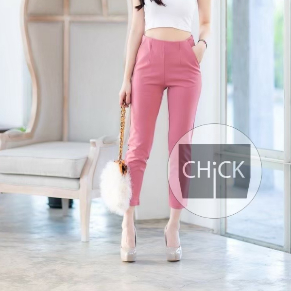 กางเกง 5 ส่วน S-4XL 🎀ไม่ต้องรีด🎀 ผ้าโรเชฟ ซิปข้างขอบเรียบ น้ำตาล เทา ขาว กางเกงทำงาน