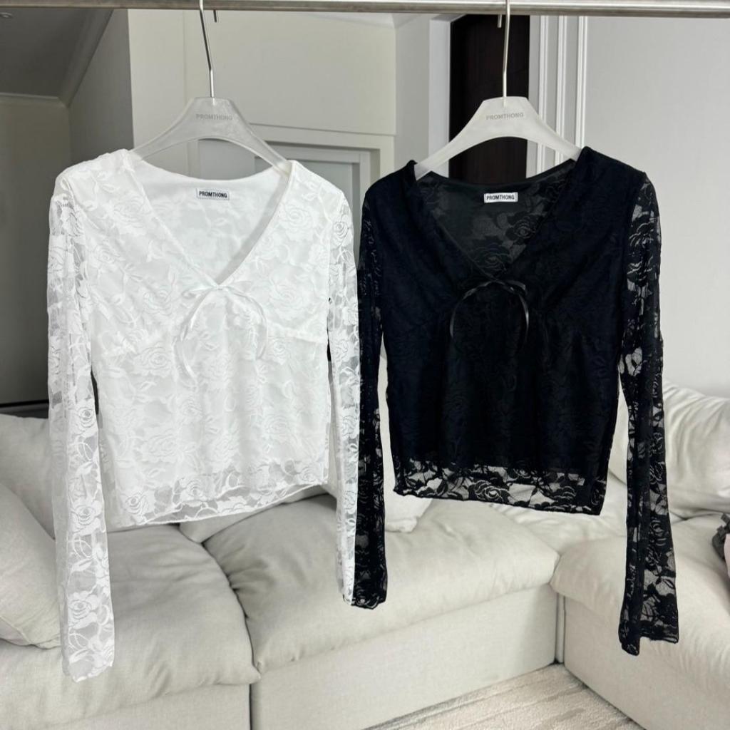 PTST เสื้อแขนยาวลูกไม้ ดีเทลผูกโบว์ด้านหน้า PROMTHONG