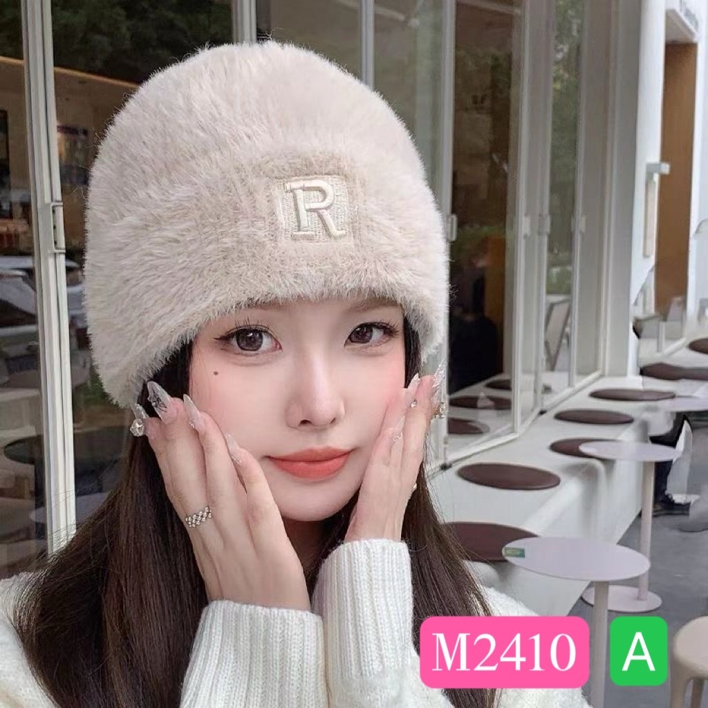 M2410 หมวกไหมพรมปัก R หมวกแฟชั่นสไตล์เกาหลี สำหรับผู้หญิง